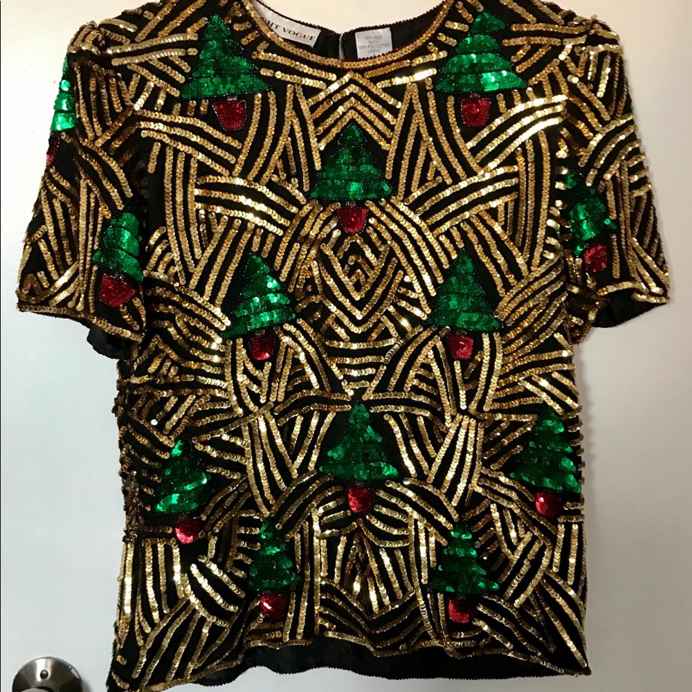 Vintage 90’s Sequined Christmas blouse 100% silk